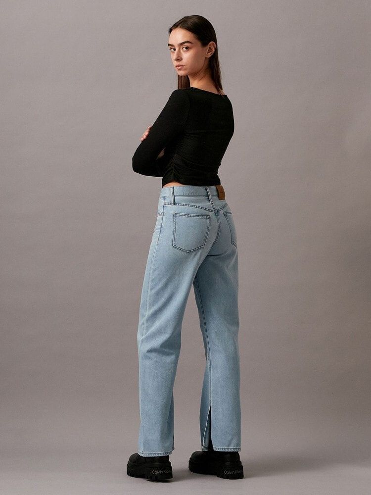 Calvin Klein - Quần jeans ống đứng CK nữ Highrise Wide Leg With Split Jean