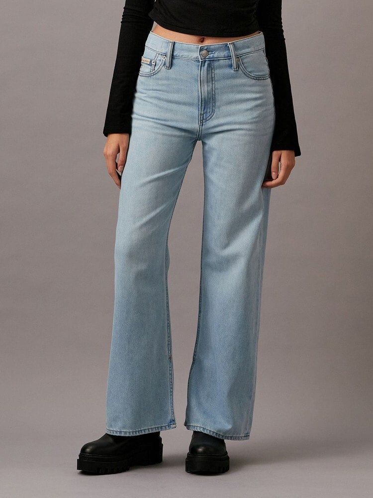 Calvin Klein - Quần jeans ống đứng CK nữ Highrise Wide Leg With Split Jean