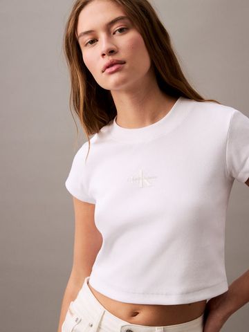 Calvin Klein - Áo thun thời trang CK nữ Monogram Logo Ribbed Baby Tee - 3