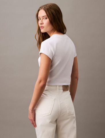Calvin Klein - Áo thun thời trang CK nữ Monogram Logo Ribbed Baby Tee - 4
