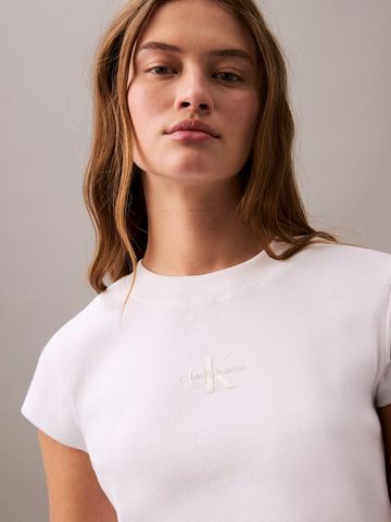 Calvin Klein - Áo thun thời trang CK nữ Monogram Logo Ribbed Baby Tee - 2