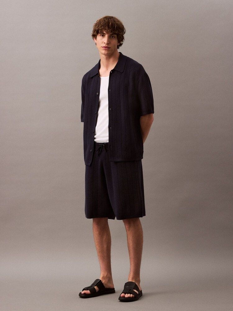 Calvin Klein - Áo sơ mi len tay ngắn CK nam Jacquard Mesh Button Front Shirts