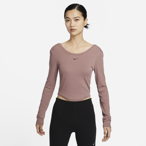 Nike - Áo tay dài thể thao Nữ Women's Tight Scoop-Back Long-Sleeve Mini-Rib Top