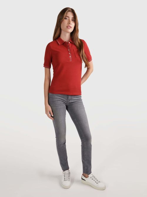 Tommy Hilfiger - Áo polo tay ngắn nữ Slim Rawb Tipping Polo