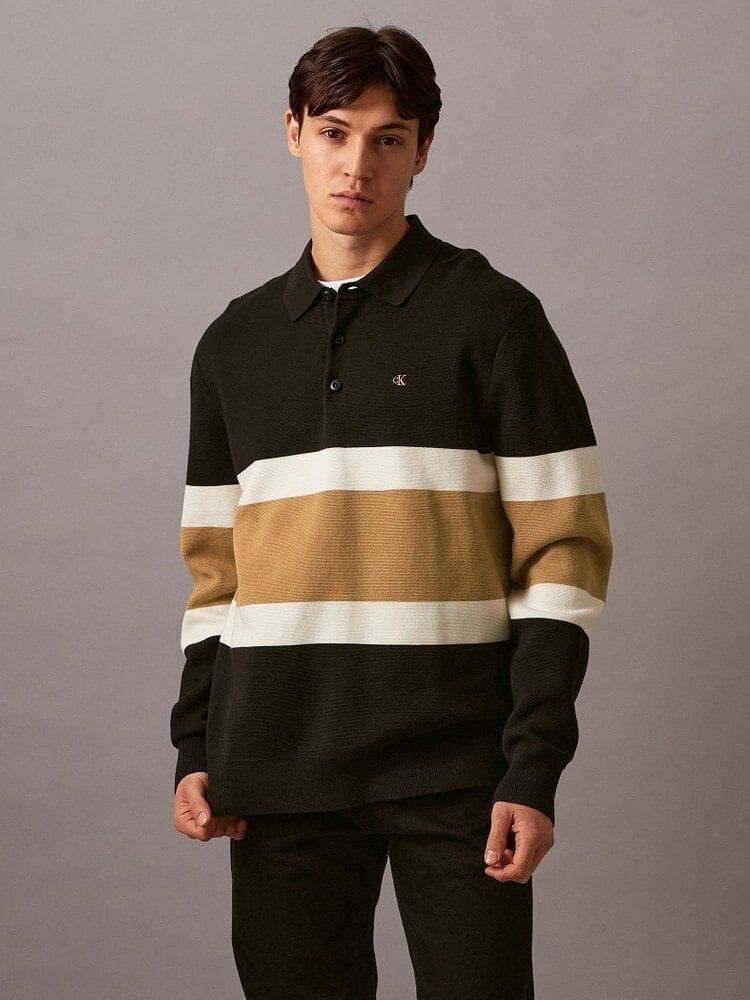 Calvin Klein - Áo len có cổ CK nam Half Milano Placed Stripe Polo