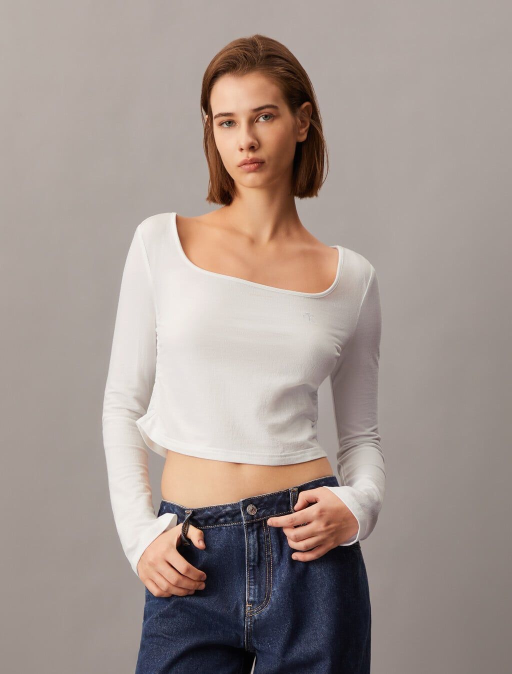 Calvin Klein - Áo len thời trang CK nữ Side Gather Rib Knit Baby Fit Tee