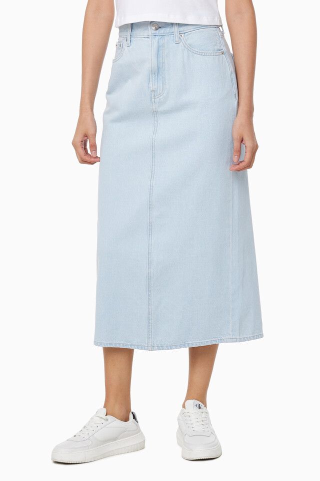 Calvin Klein - Váy jeans CK nữ Bleached Indigo Denim Column Skirt