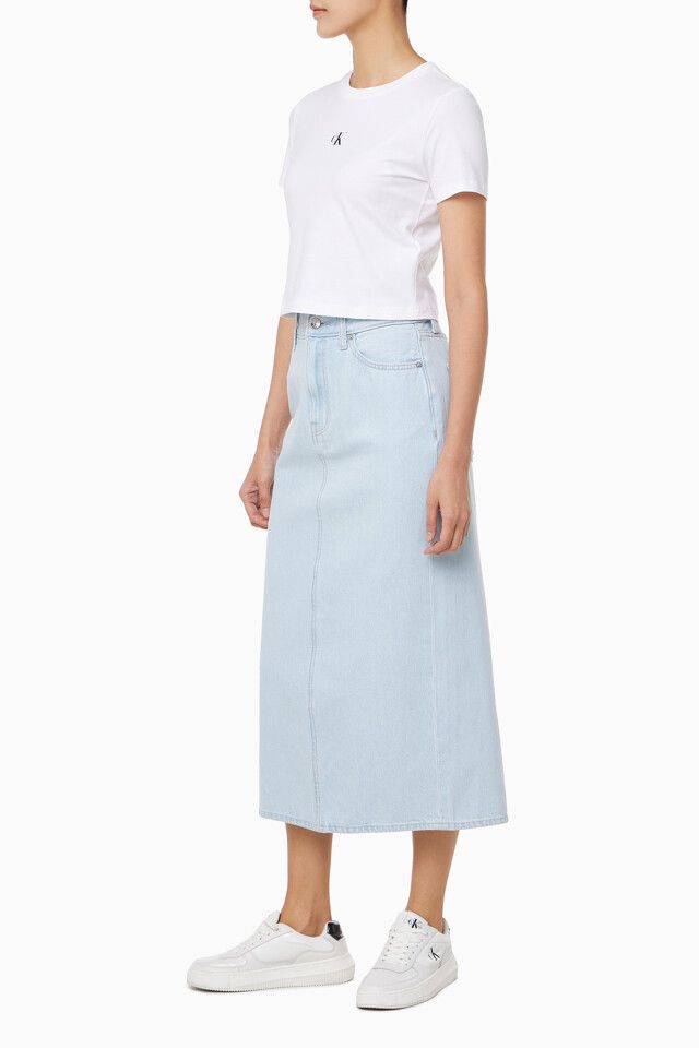 Calvin Klein - Váy jeans CK nữ Bleached Indigo Denim Column Skirt