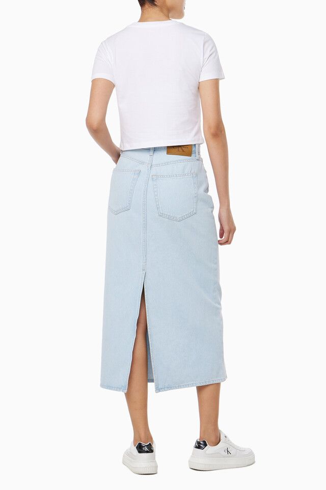 Calvin Klein - Váy jeans CK nữ Bleached Indigo Denim Column Skirt