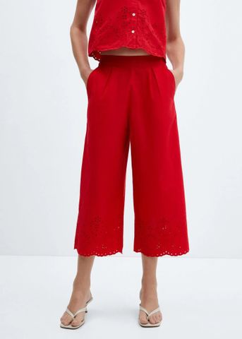 Mango - Quần dài nữ Embroidered culotte pants