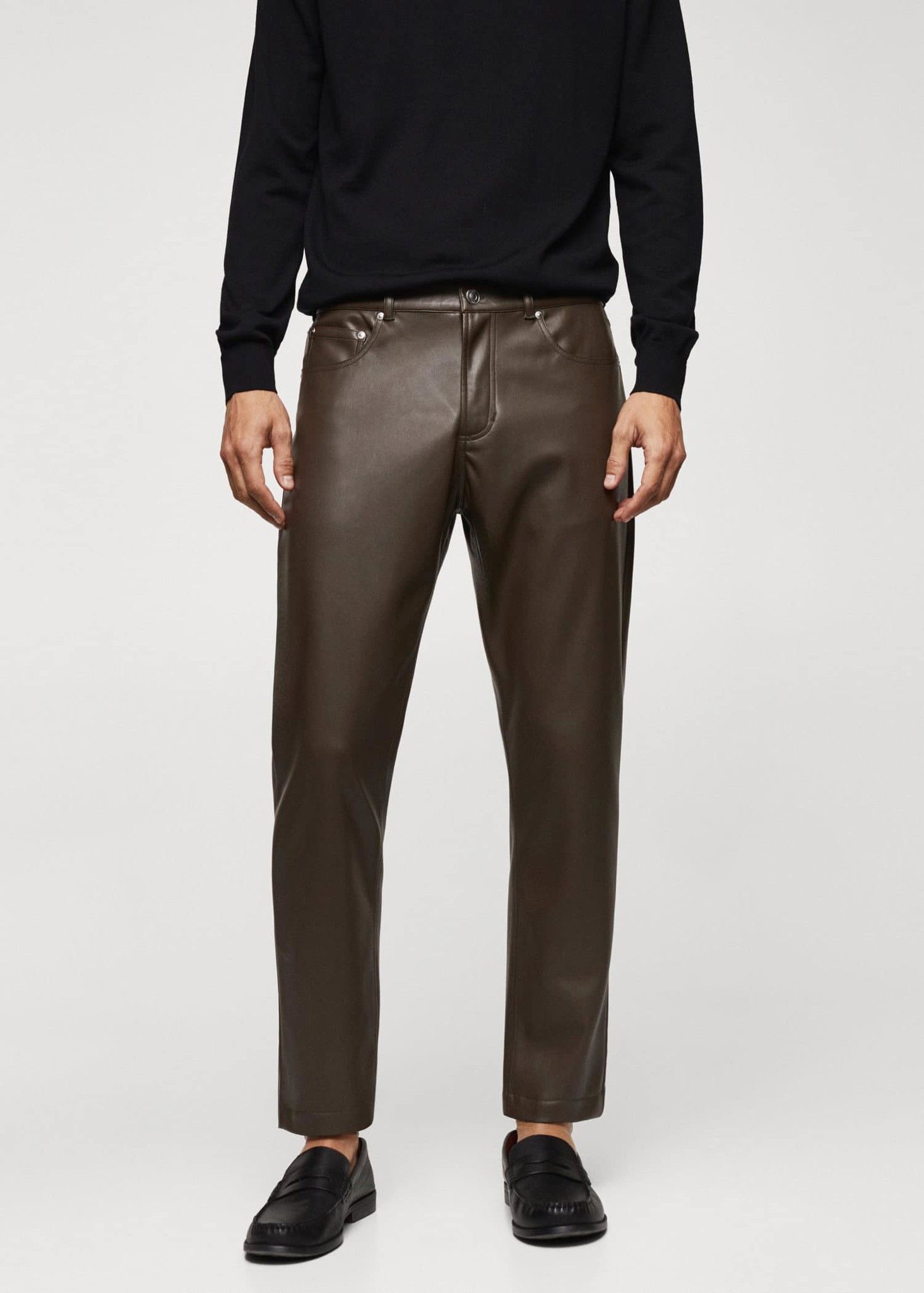 Mango - Quần dài nam Leather effect slim fit Pants