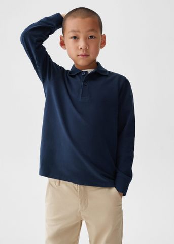 Mango - Áo thun có cổ bé trai Long Sleeves Cotton Polo