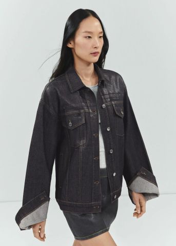 Mango - Áo khoác nữ Oversized foil denim jacket