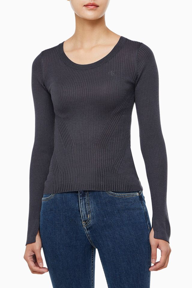 Calvin Klein - Áo len tay dài CK nữ Premium Slim Cropped Knit Top
