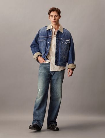 Calvin Klein - Quần jeans ống rộng CK nam Baggy Faded Ck Blue Jean