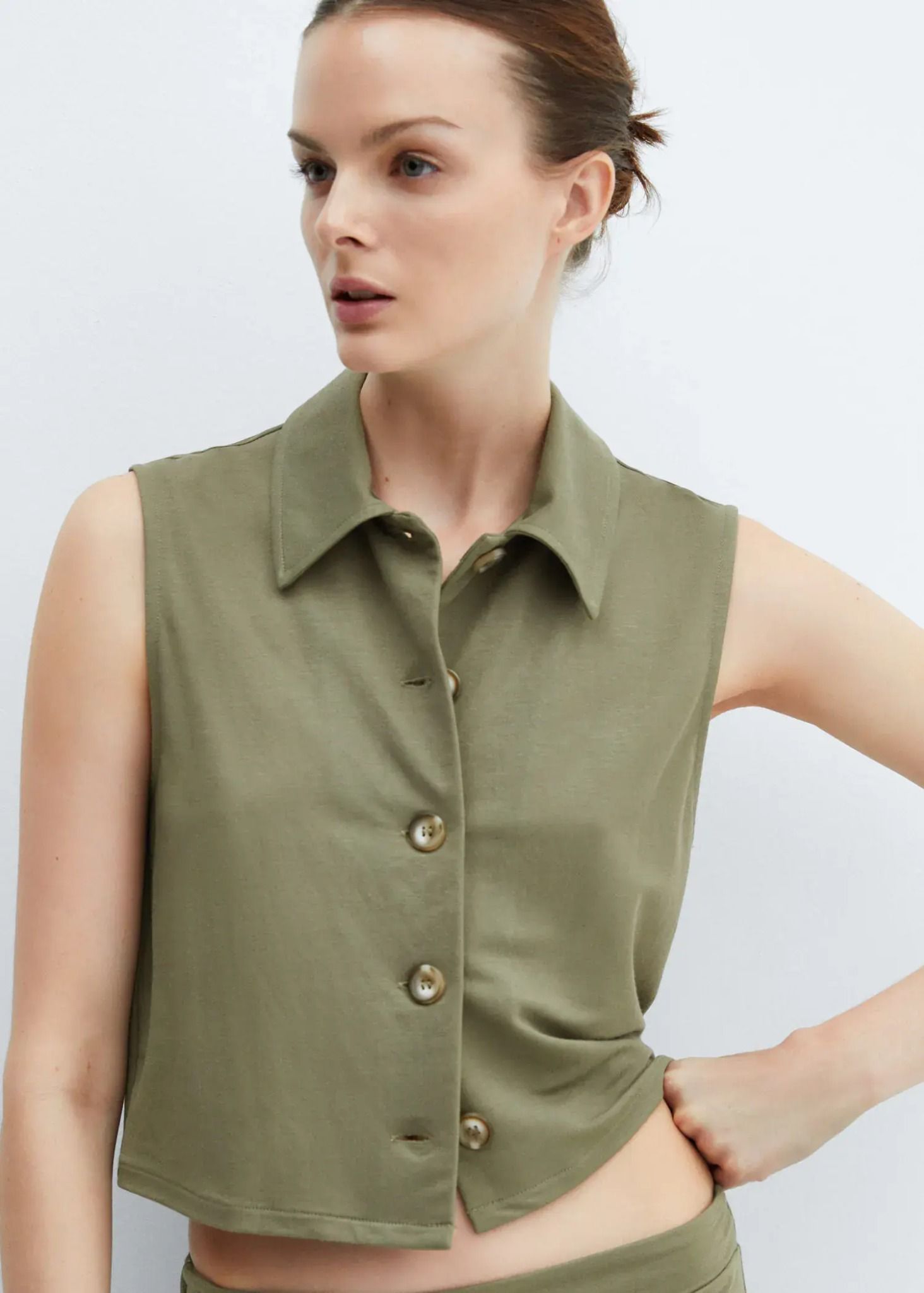 Mango - Áo gi lê nữ Shirt collar waistcoat