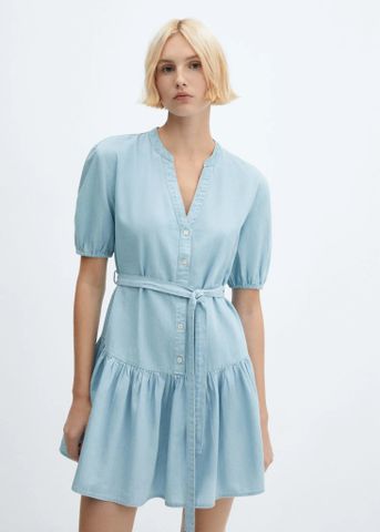 Mango - Đầm nữ Denim shirt dress