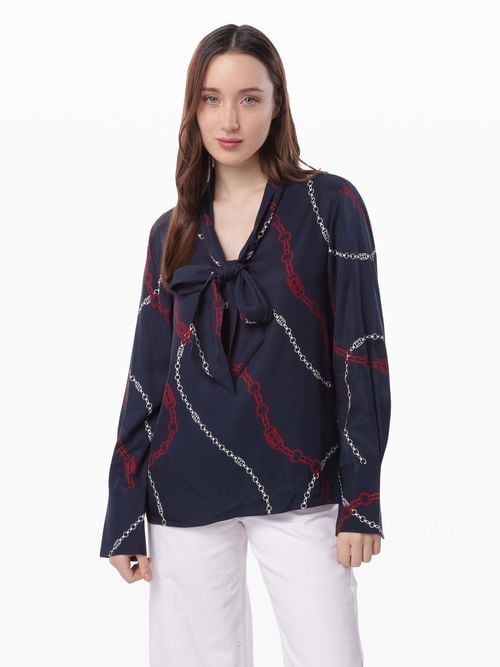Tommy Hilfiger - Áo thời trang tay dài nữ Fluid Visco V-Neck Blouse