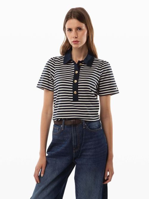 Tommy Hilfiger - Áo polo tay ngắn nữ Stape Gold Button Polo