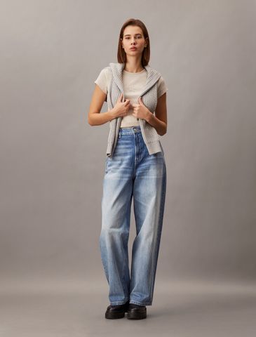 Calvin Klein - Quần jeans ống đứng CK nữ Relaxed Tailored Jeans Barrel Gold