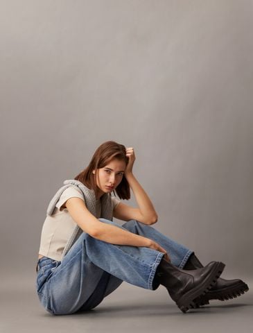 Calvin Klein - Quần jeans ống đứng CK nữ Relaxed Tailored Jeans Barrel Gold