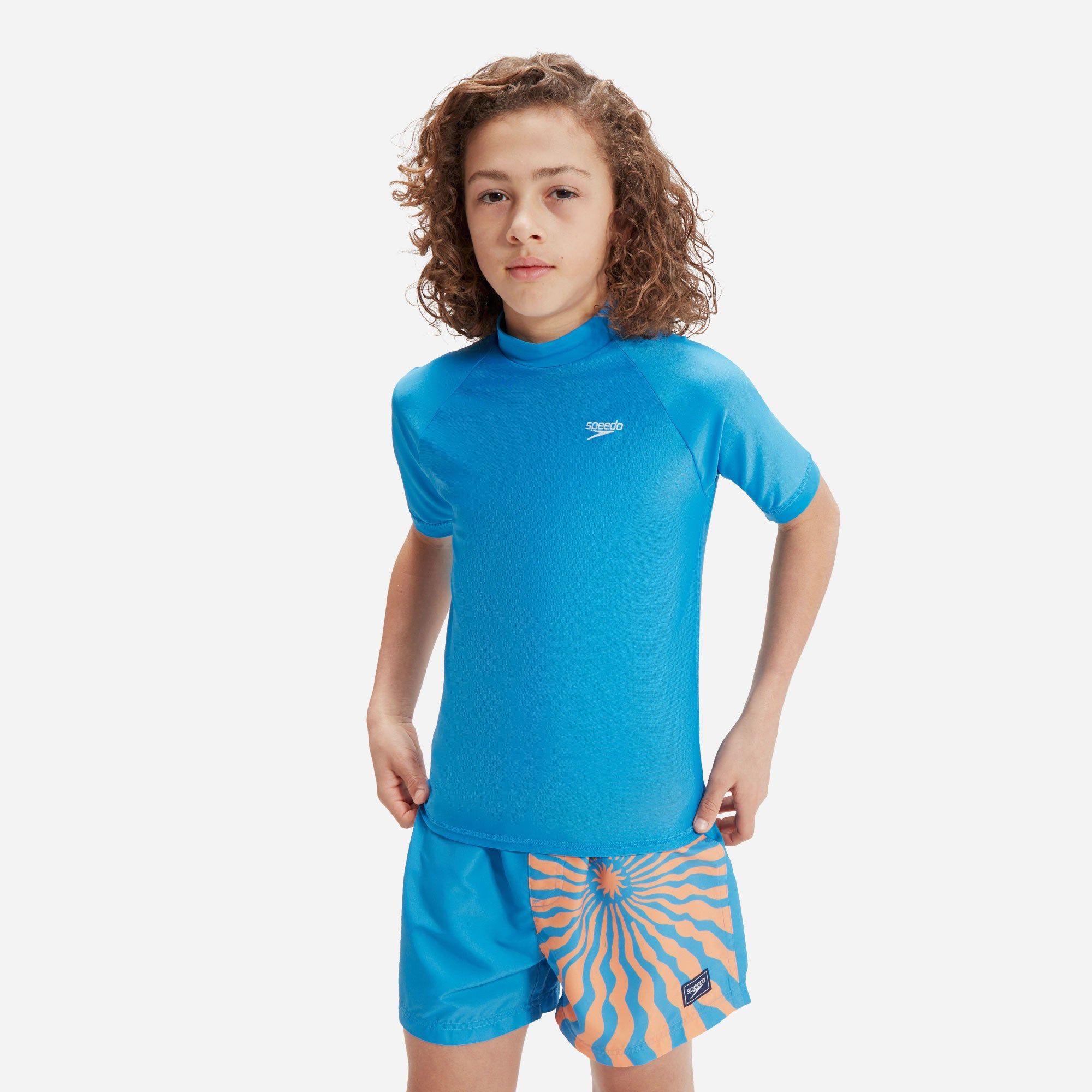 Speedo - Áo bơi tay dài chống nắng bé trai Boys Printed Short Sleeve Rash Top