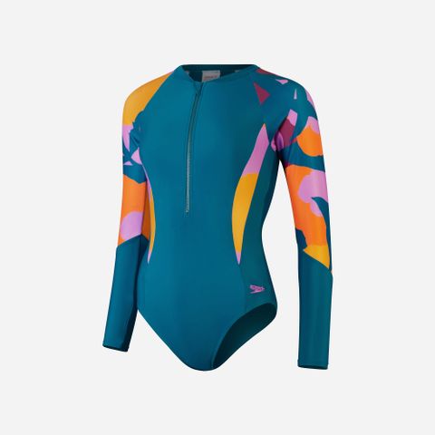 Speedo - Đồ bơi nữ Women's Speedo Printed Panel Long Sleeve Swim Suit