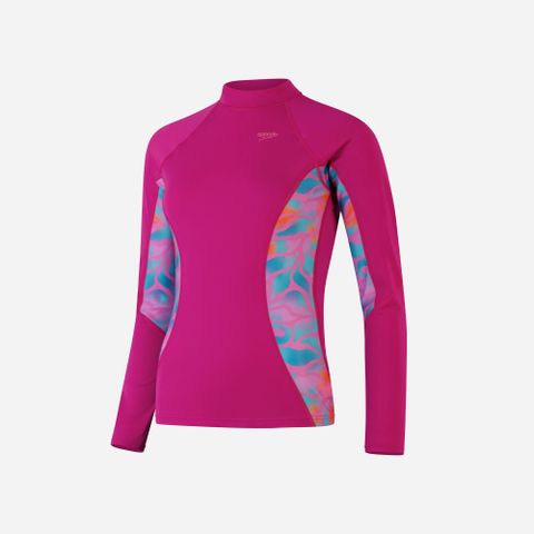 Speedo - Áo bơi tay dài chống nắng nữ Women's Speedo Printed Splice Long Sleeve Rash Top