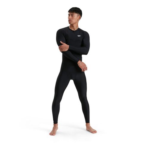 Speedo - Áo bơi tay dài nam Top Am Black White Swimming