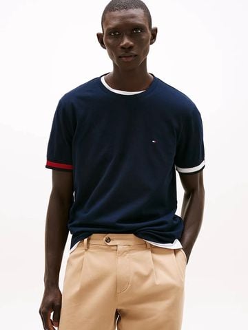 Tommy Hilfiger - Áo thun tay ngắn nam Global Stripe Flag Cuff Tee