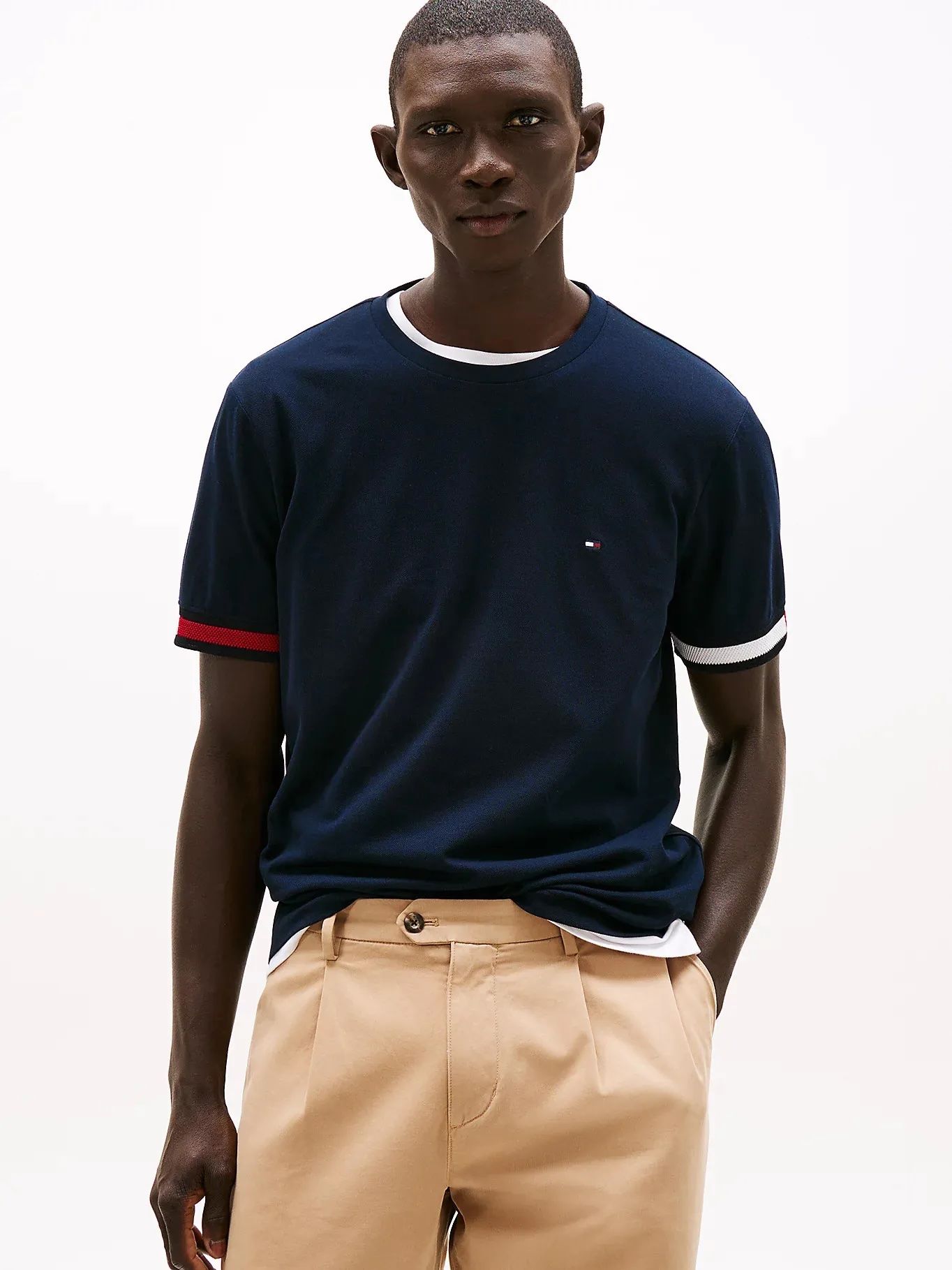 Tommy Hilfiger - Áo thun tay ngắn nam Global Stripe Flag Cuff Tee