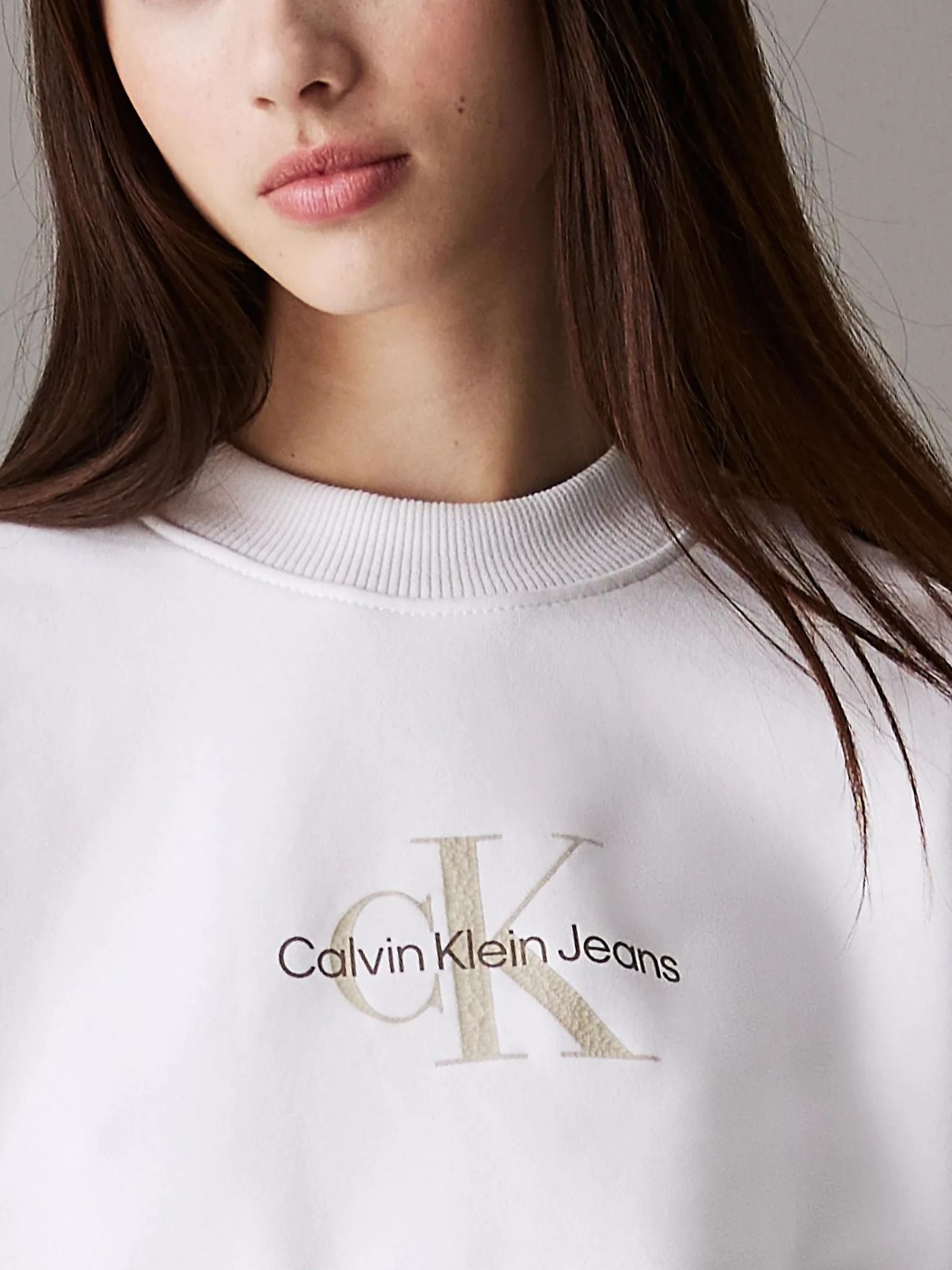 Calvin Klein - Áo lạnh tay dài CK nữ Textured Monologo Crewneck
