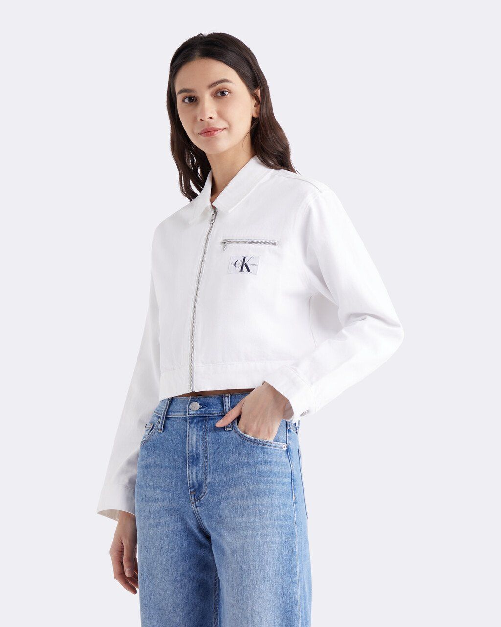 Calvin Klein - Áo khoác jeans nữ Zip Through Denim Trucker Jacket