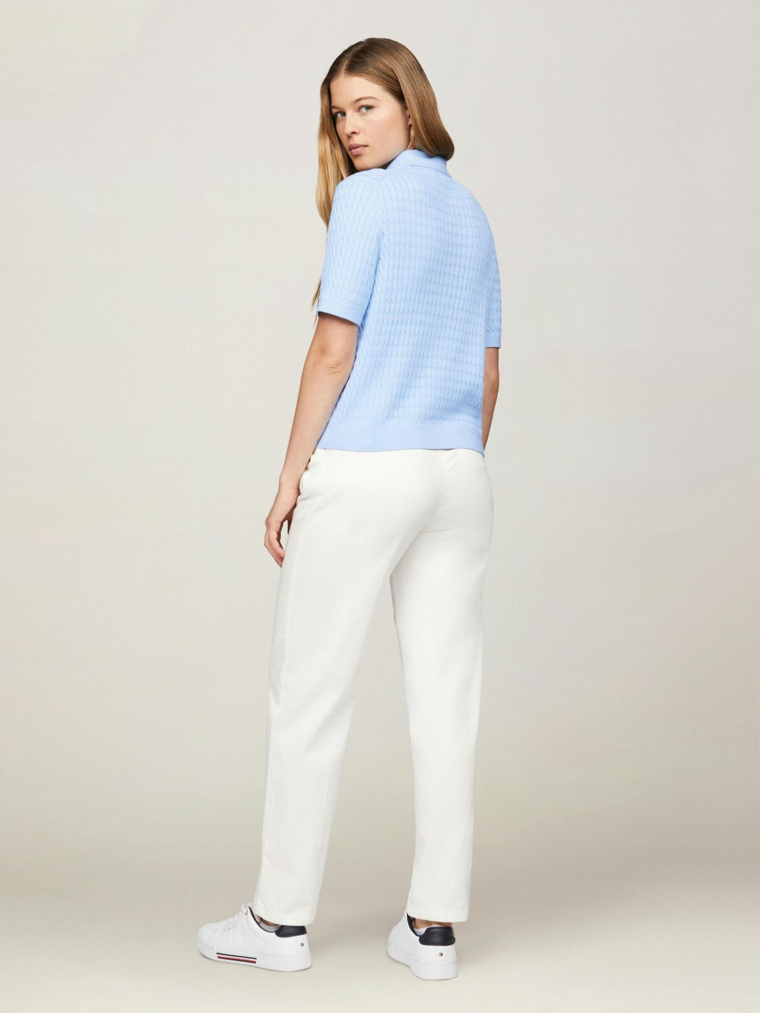 Tommy Hilfiger - Áo len tay ngắn nữ Fine Cable Polo Sweater