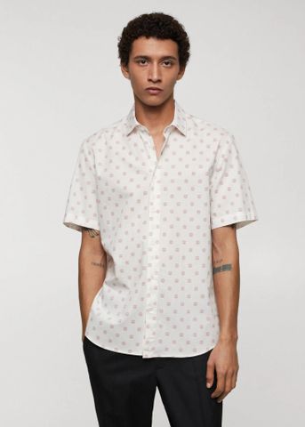 Mango - Áo sơ mi nam 100% cotton printed shirt