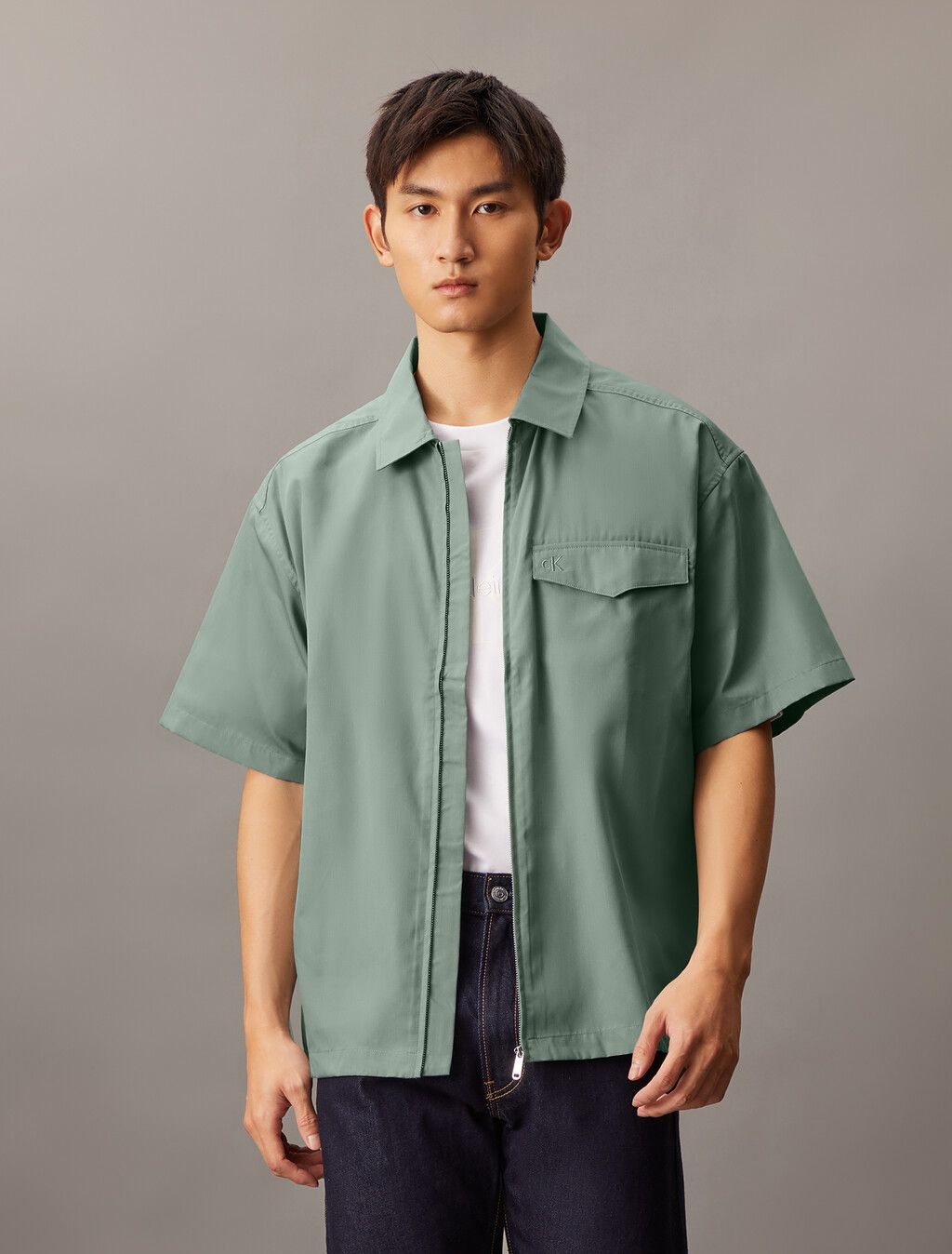 Calvin Klein - Áo sơ mi tay ngắn CK nam Zip Up Poplin Shirt