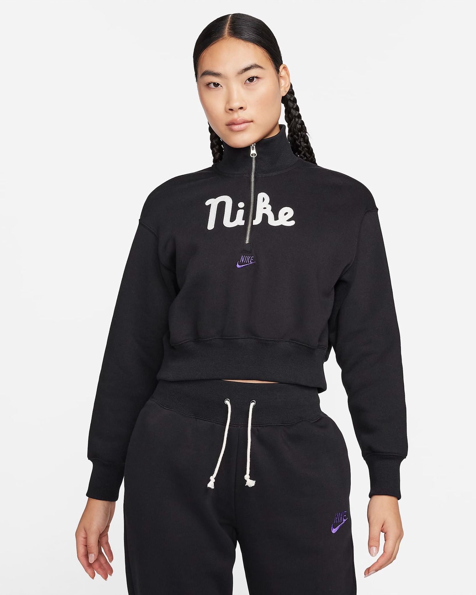 Nike - Áo tay dài thể thao Nữ Women's Oversized 1/2-Zip Crop Fleece Sweatshirt