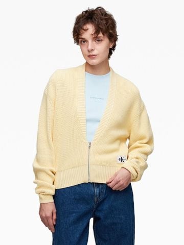 Calvin Klein - Áo khoác len nữ Woven Label Zipped Cardigan