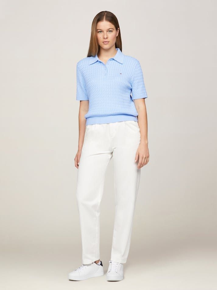 Tommy Hilfiger - Áo len tay ngắn nữ Fine Cable Polo Sweater