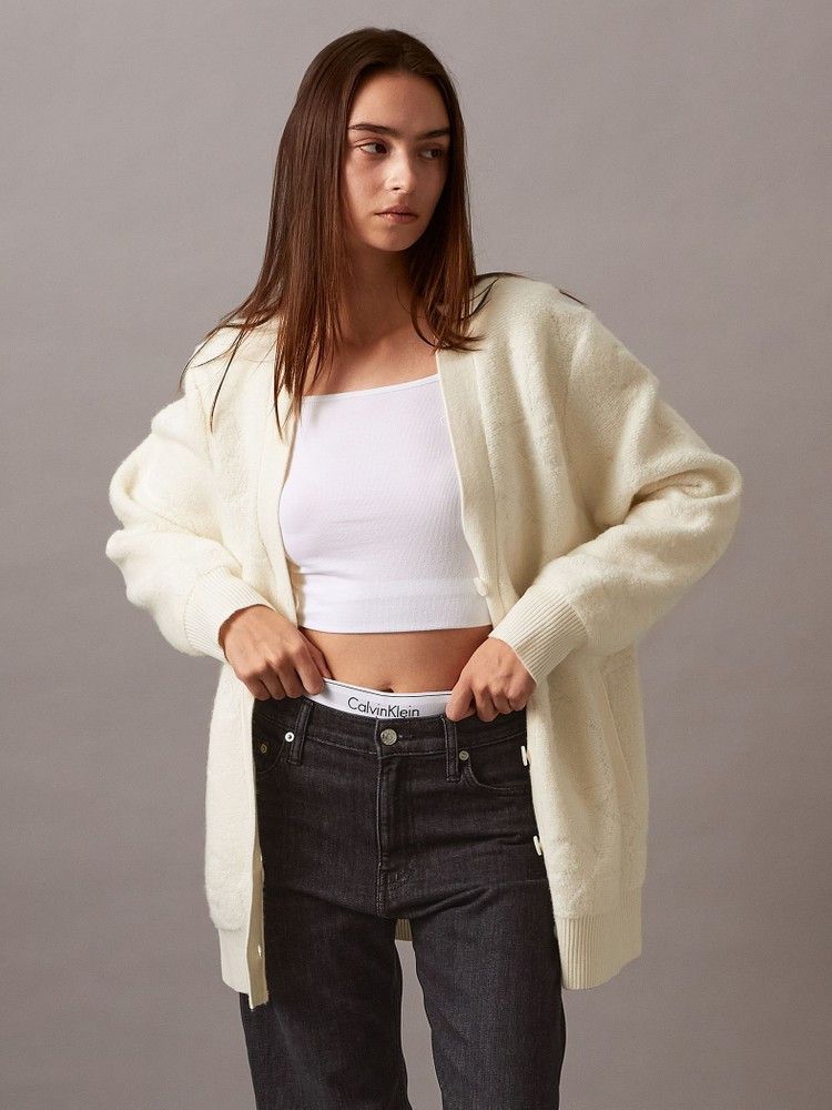 Calvin Klein - Áo khoác len tay dài CK nữ Monogram Roll Neck Jumper Cardigan
