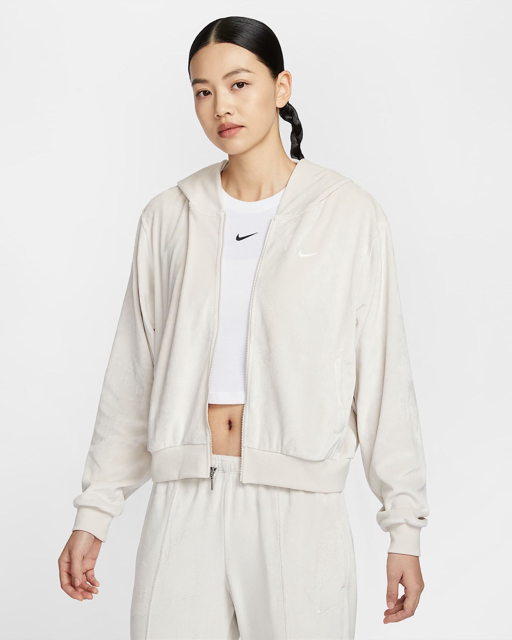 Nike - Áo khoác thể thao Nữ Sportswear Chill Knit Women's Loose Velour Full-Zip Hoodie