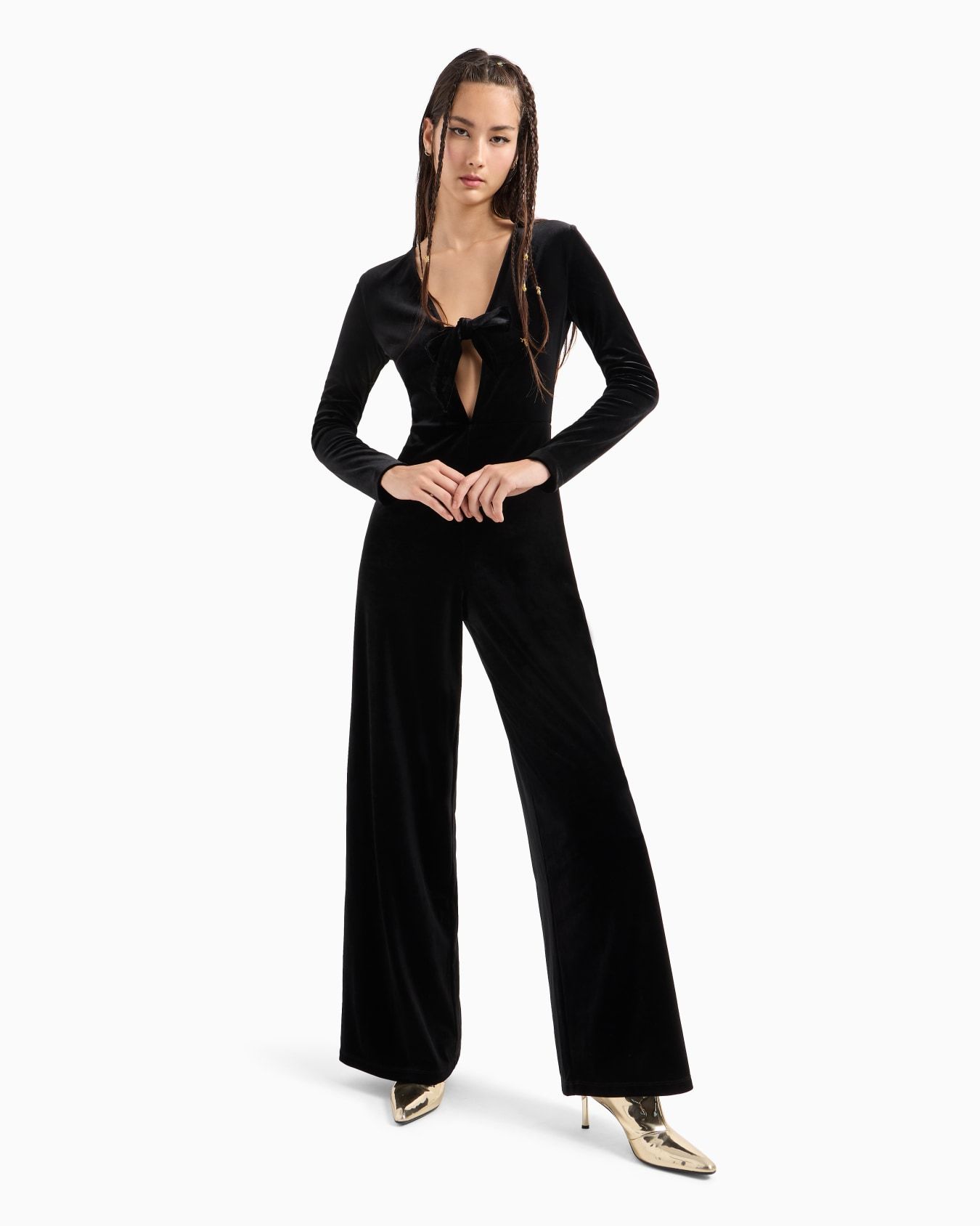 Armani Exchange - Đầm liền jumpsuit nữ V-neck midi dress with contrasting logo