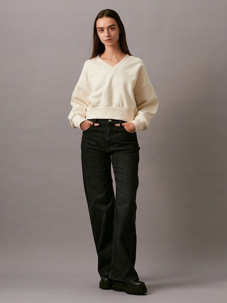Calvin Klein - Áo ấm tay dài CK nữ Oversized V Neck Pullover Sweatshirt