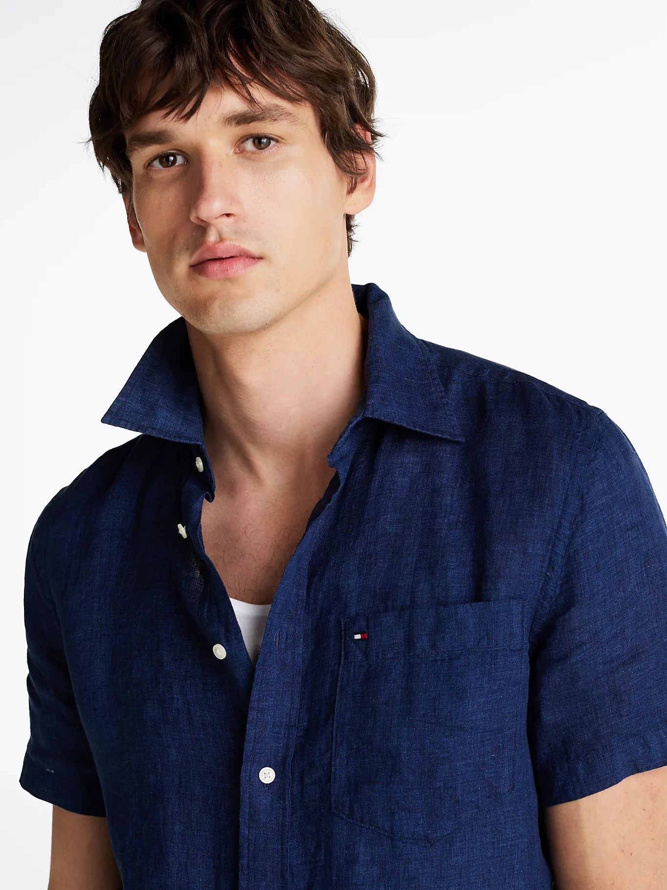 Tommy Hilfiger - Áo sơ mi tay ngắn nam Pigment Dye Linen Solid Shirt