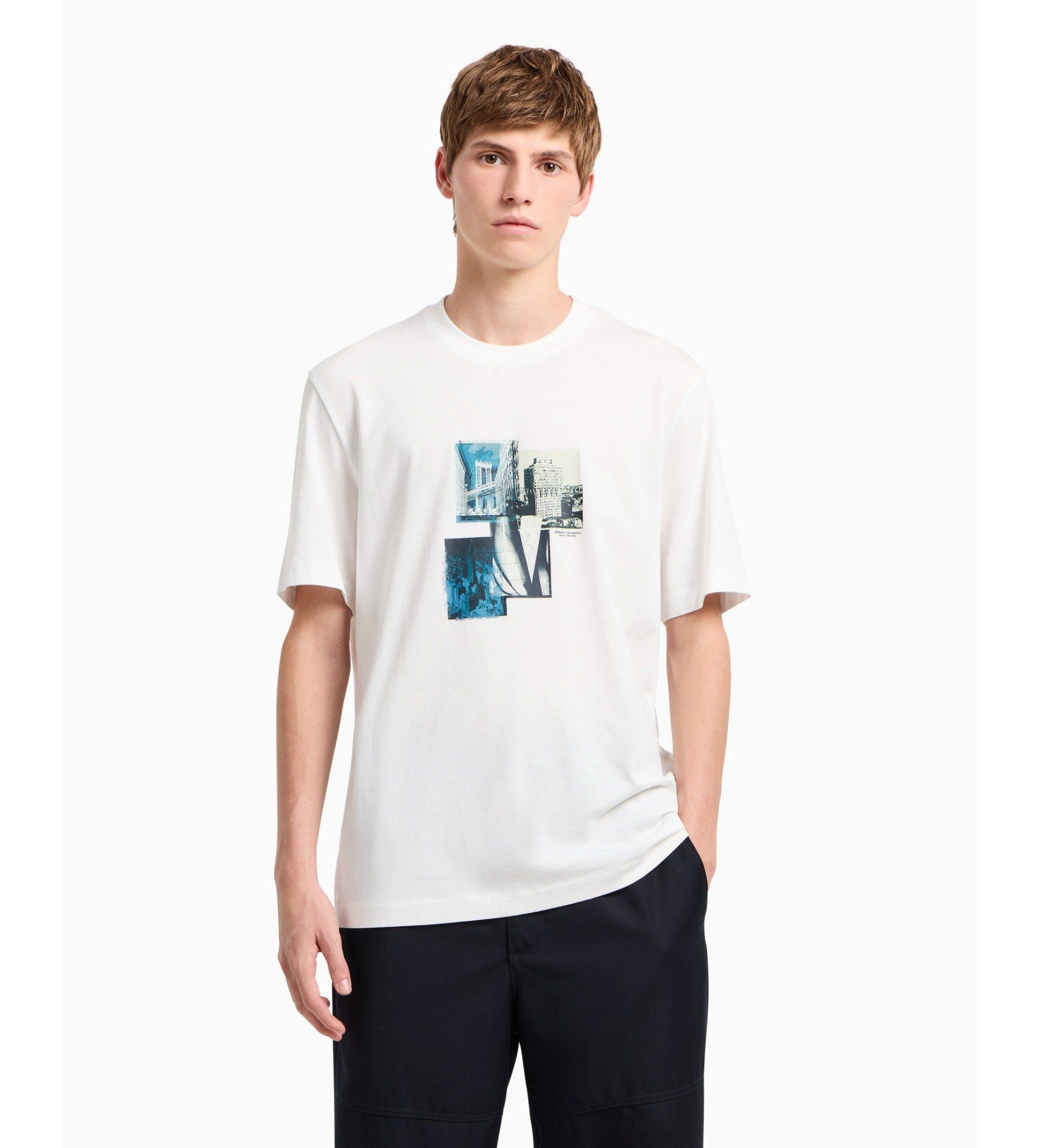 Armani Exchange - Áo thun phom rộng nam Short sleeve T-shirt white