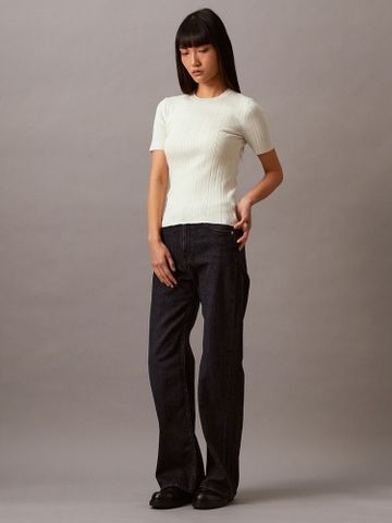 Calvin Klein - Áo dệt kim thời trang CK nữ CK Cotton Variegated Rib Crew