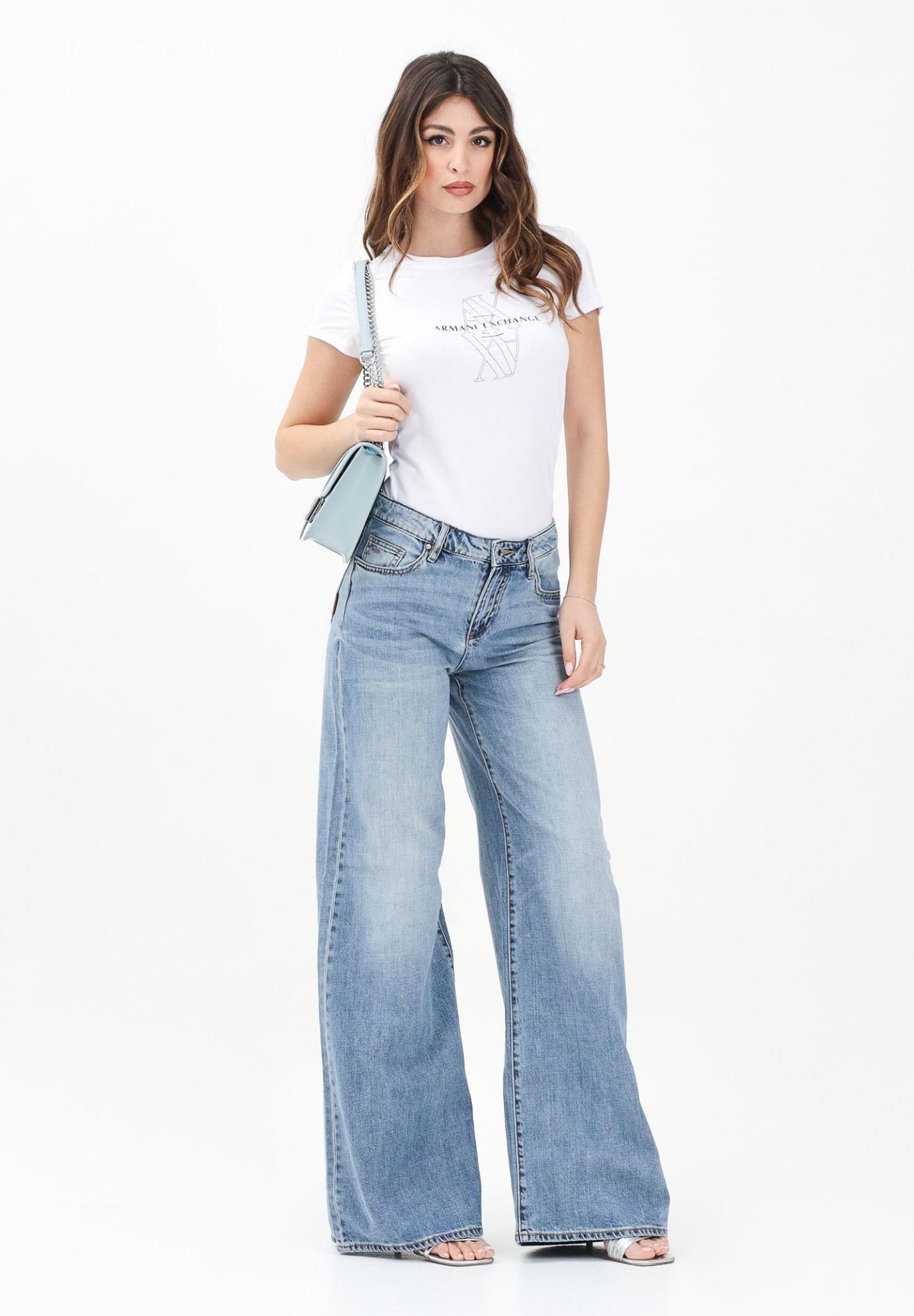 Armani Exchange - Quần jeans ống rộng nữ AX Women's Palazzo Denim Jeans