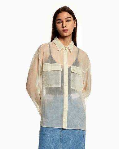 Calvin Klein - Áo vải nữ Sheer Chiffon Shirt J219F22 – ULA Vietnam Calvin Klein - Áo vải nữ Sheer Chiffon Shirt J219F22 – ULA Vietnam