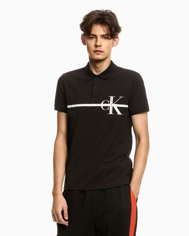 Calvin Klein - Áo thun có cổ nam Black Stripe Monogram Polo J322-QN22