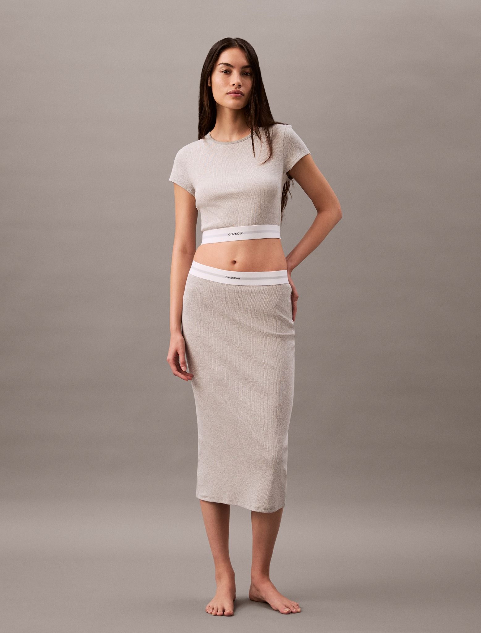 Calvin Klein - Áo ngủ CK nữ Rib Knit Cropped Tee